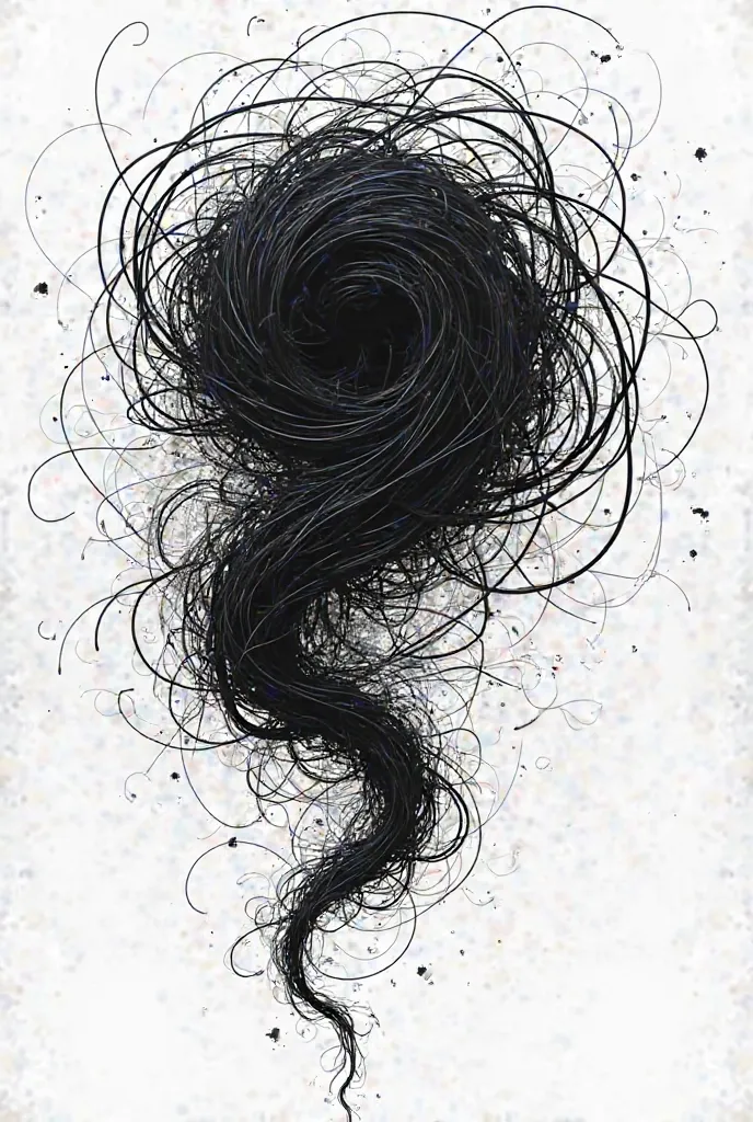 A swirling mass of black lines fills the page, resembling a tangled knot. Doodle fiction 