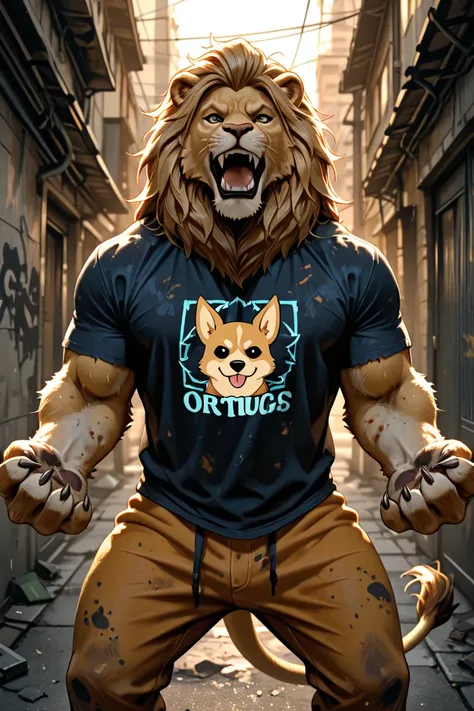 a chihuahua epic draw grunge style for a tshirt, dressed like a lionchihuahua,epic,grunge style,tshirt,lion costume,photorealistic,highly detailed,intricate,cinematic lighting,dramatic atmosphere,gritty,urban,dirty,worn,textured,vibrant colors,dynamic pose...