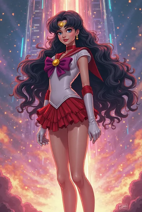 Sailor Venus with dark hair curly up to the waist anime