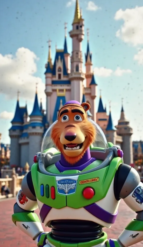  Fantastic　realistic footage　Disneyland　 in front of Cinderella's castle　Buzz Lightyear with a tiger face　