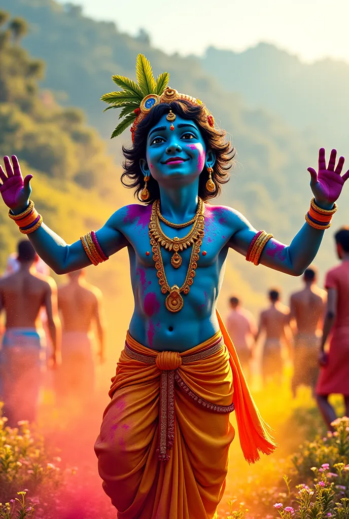 Take the above photo  and krishna  is playing  holi 