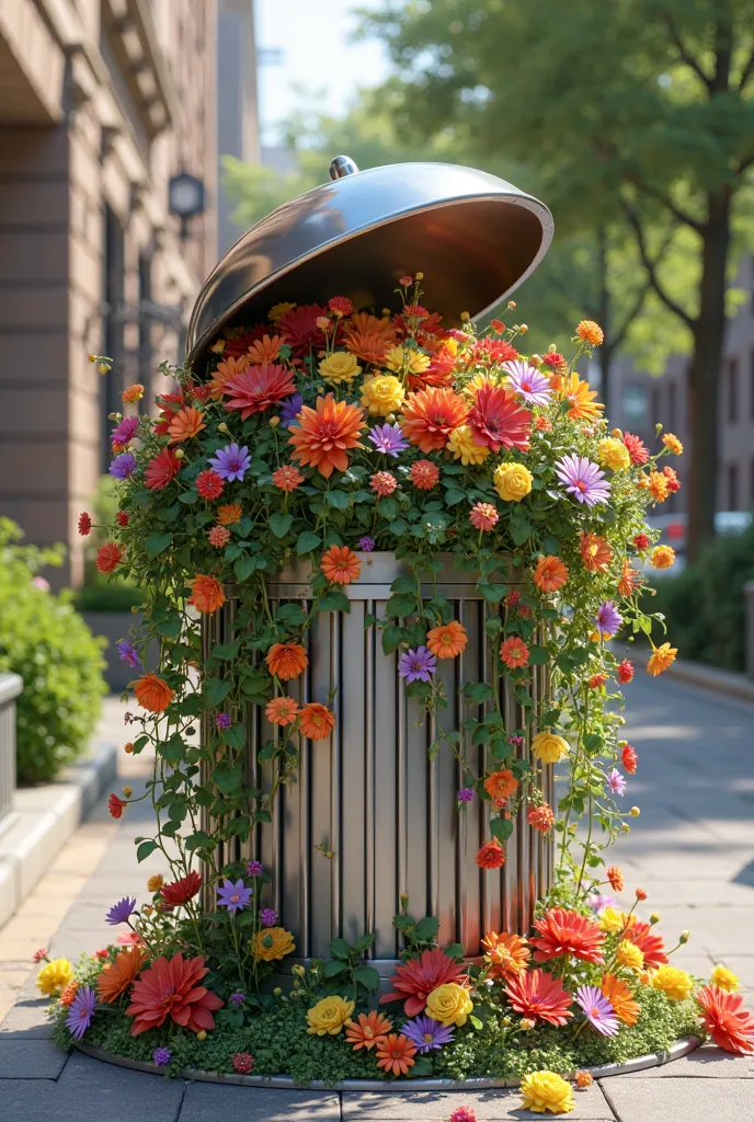 PRETTY GARBAGE CONTAINER WITH FLOWERS