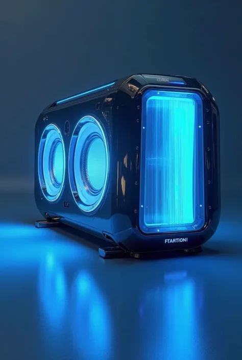 Smart Bluetooth large wireless speaker design with a built-in plasma blue graphic digital display, latest futuristic model 