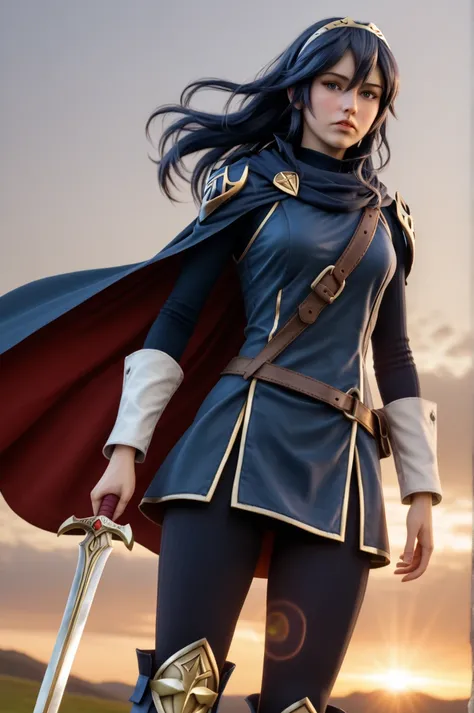 long shot scenic professional photograph of (score_9, score_8_up:1.1), score_7_up, score_X, score_Y_up, BREAK,  1girl, 
 lucina_(fire_emblem), blue-hair, long-hair, golden-tiara, cape, armor, slim, athletic, blue-eyes, fair-skin, young-woman, determined, 
...