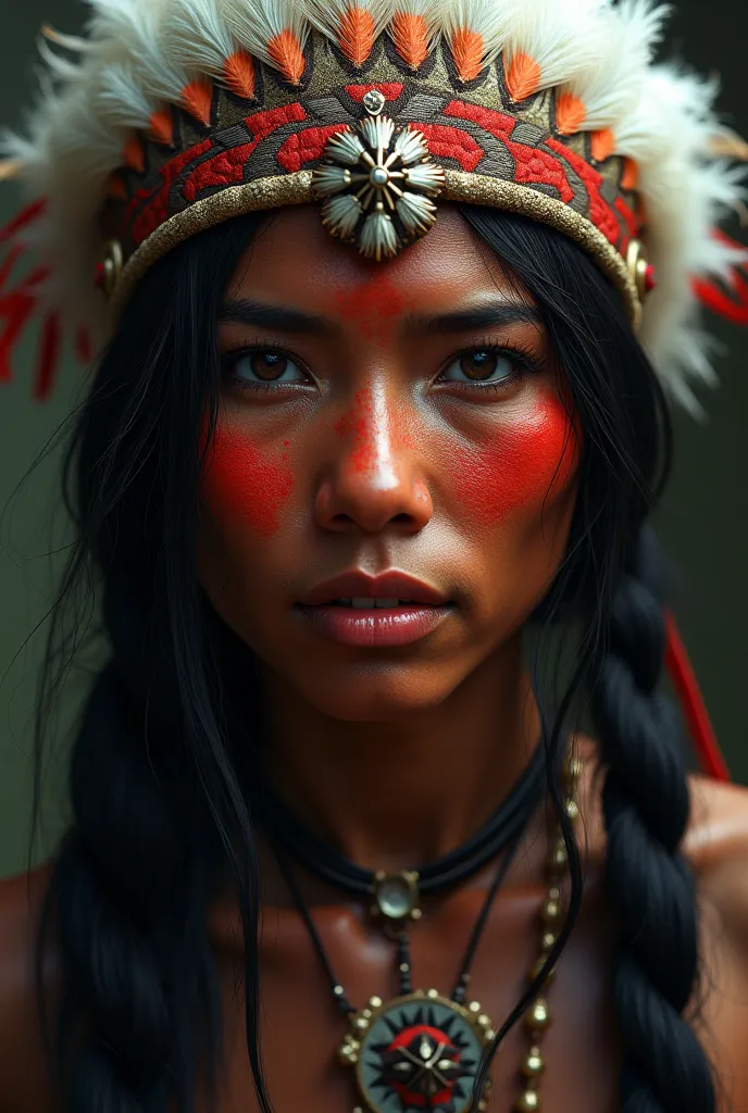 Red-skinned Indian face with feather hat