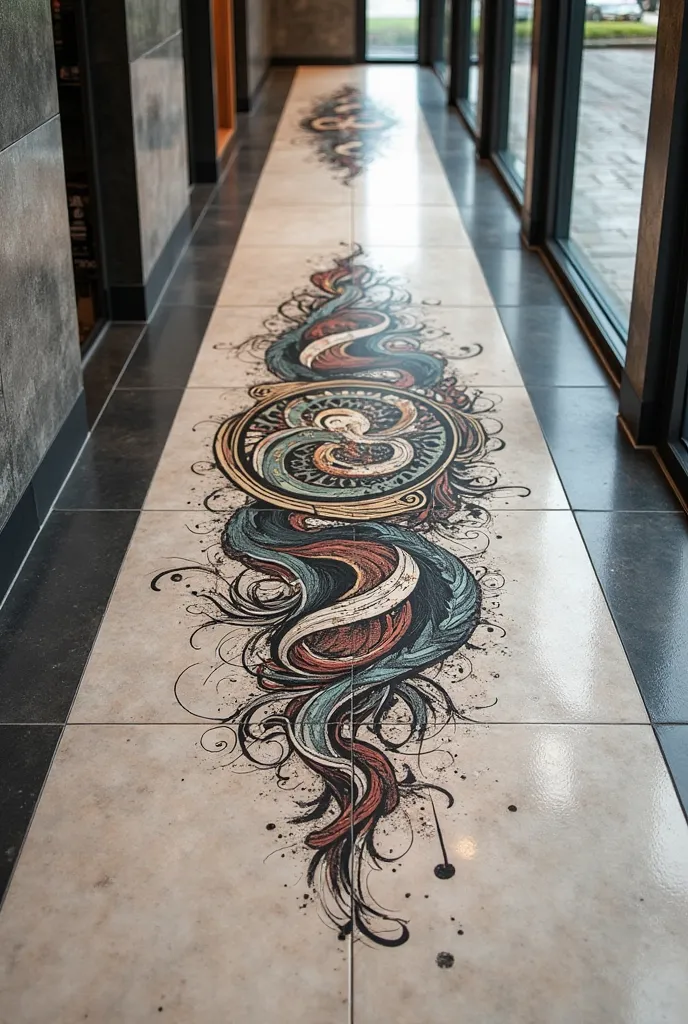 Design of a ceramic floor tile with a very beautiful graffiti tattoo design stuck on the latest futuristic ceramic floor tile 