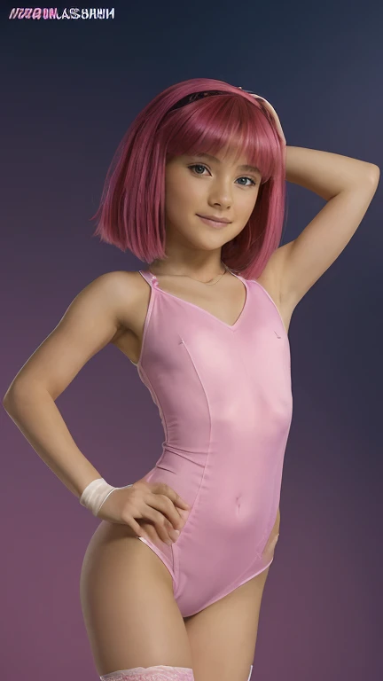 ((Not suitable for work)),(((A nine-year-old girl))),  sexy dress for girls and lace tights, Stephanie | ,     happy face, pink lingerie, thigh highs stockings,     elbow gloves, choker,  earrings, masterpiece, incredibly detailed,  high quality,     beaut...