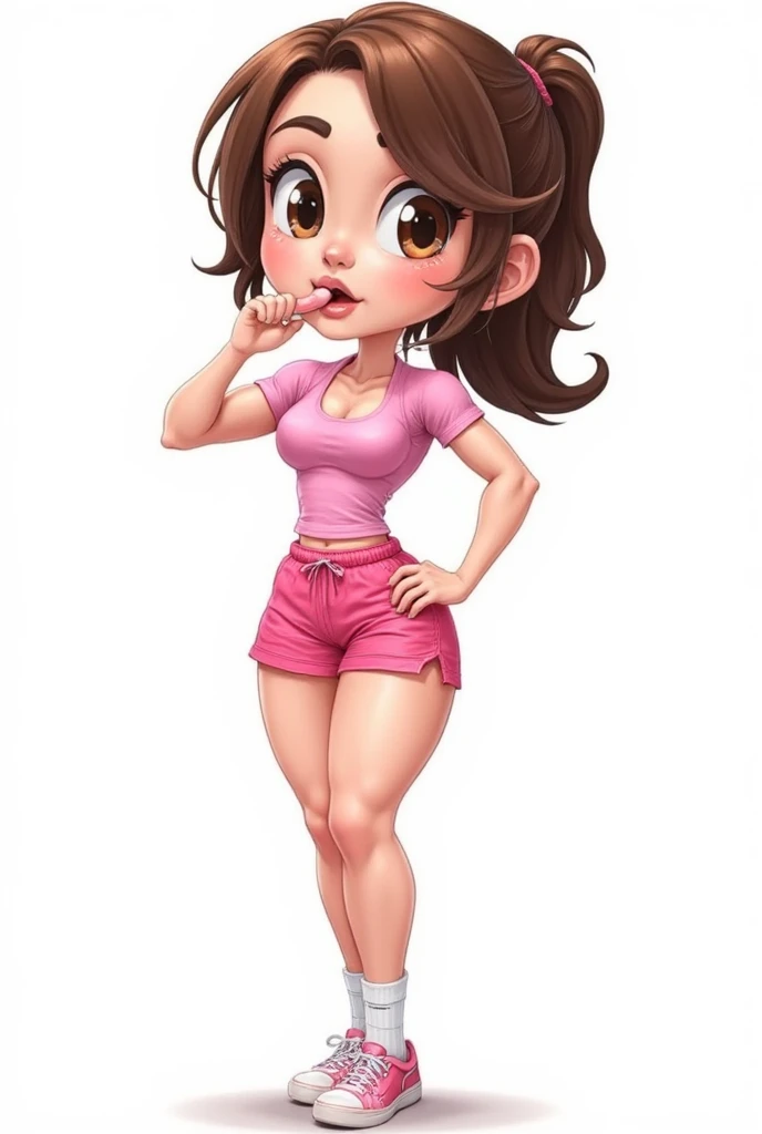 check_9, check_8_ upwards, check_7_ upwards,  cartoon girl, One, sexy, promiscuous, brown leather,  brown eyes, brown hair,  side part , socks, pink sports shorts, pink panties,  shirt, , styling, face down ass  upwards, lift ass  upwards,  bubble ass, ope...