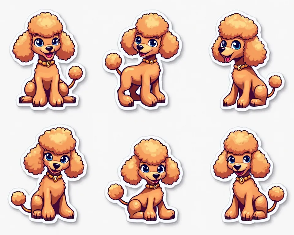 poodle stikers, vectors, borda branca,background branco 