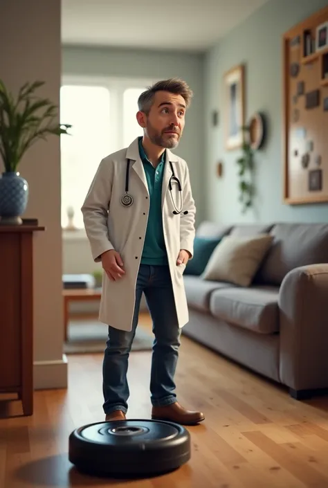 Male doctor wondering where his roomba is at