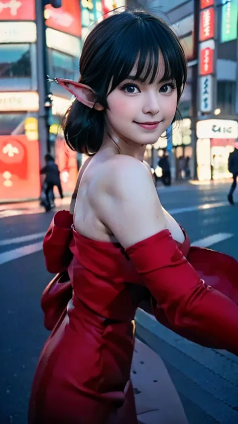  ((masterpiece,best quality,ultra-delicate,Perfect Face,16k,very detailed eyes,high resolution,very beautiful girl:1.5,very cute japanese girl:3.5,((realistic photo,sharpness,raw photo,very clear photo)))),bright green hair:9.0,Red strapless bodycon tube d...