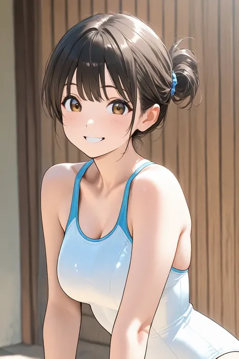 High quality texture, side angles,solo,one girl,older sister, cute,  random expression,random hairstyle,Cute Swimsuits,smile,　MOVING POSE, random composition ,RANDOM SITUATIONS,summer,slightly larger breasts,