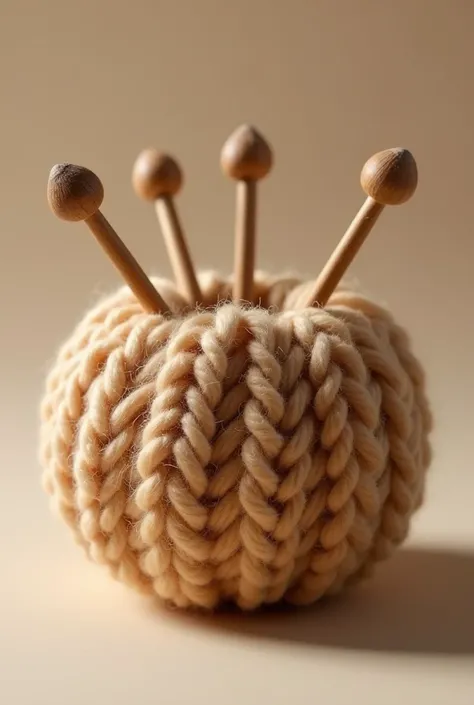 knitted wool in the shape of a ball with the sticks embedded