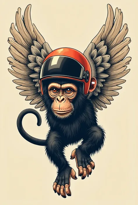 
monkey with motorcycle helmet and angel wings created as a tattoo