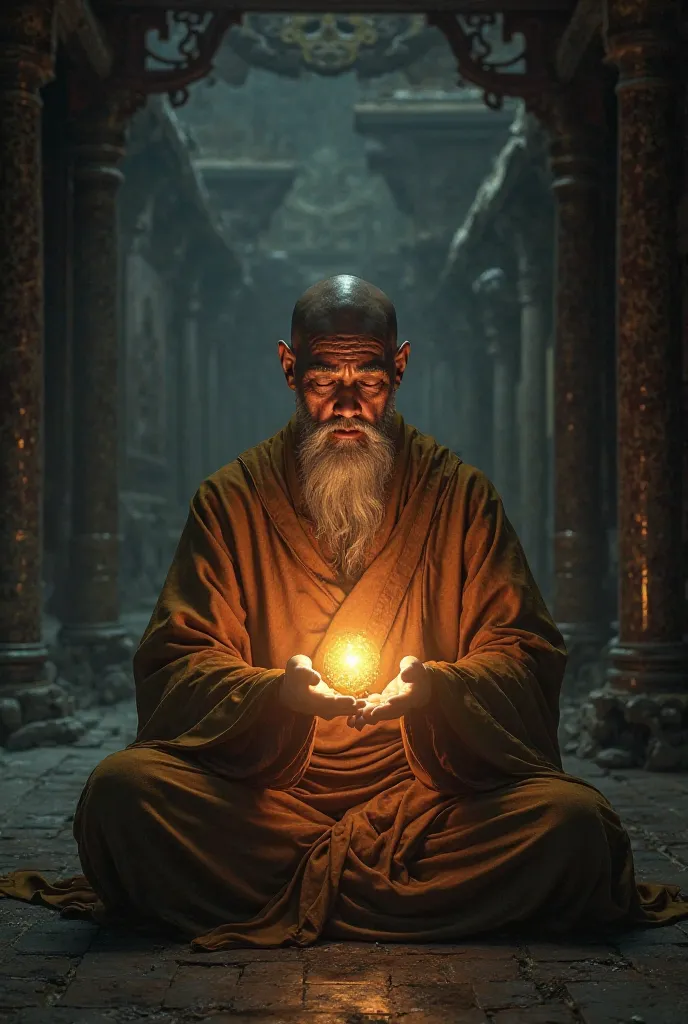 A blind Chinese monk lights up a light