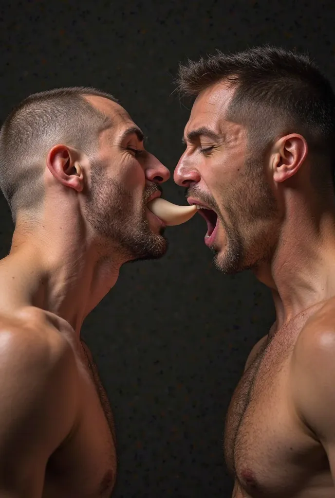 Strong man putting his penis in his friend's mouth by force