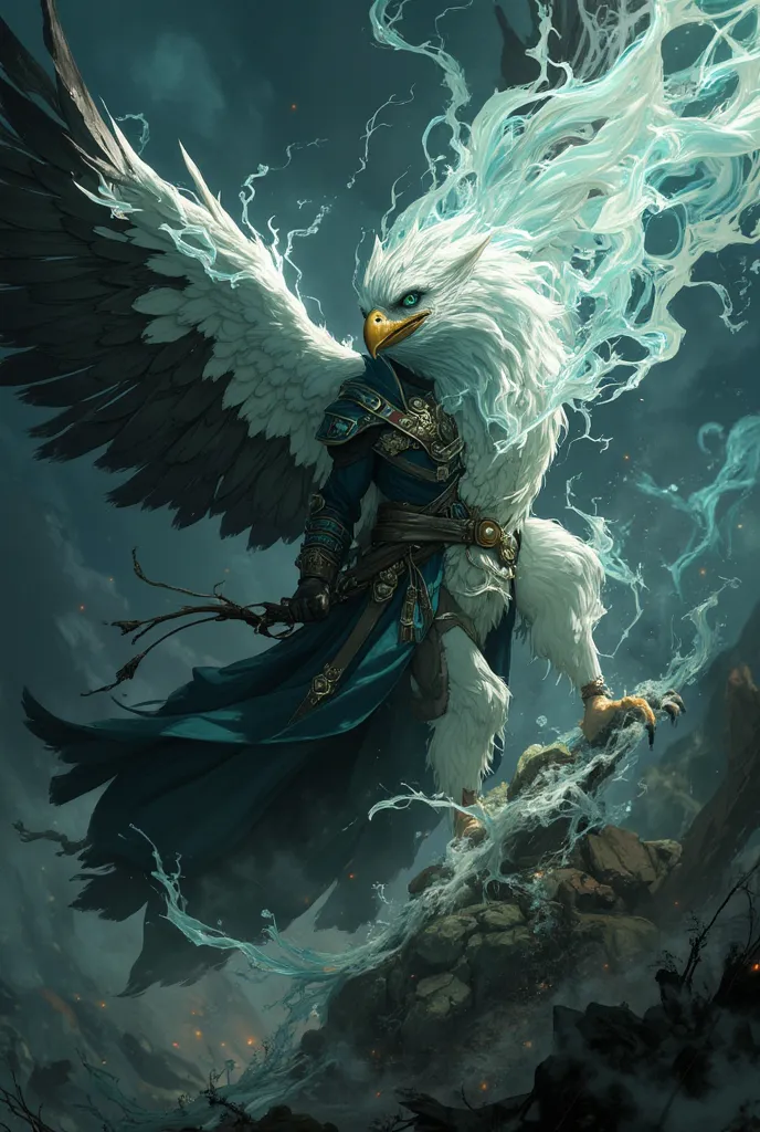 Spirit of the Wind's Elemental Eagle, body made of wind, Spirit of the Windstorm, Stormy Fields,  Spirit of the Wind,  aura de magic, magic, dark fantasy genre, magic,  soldier,  dancing ,  8K quality,  a very detailed face,  kinematic
