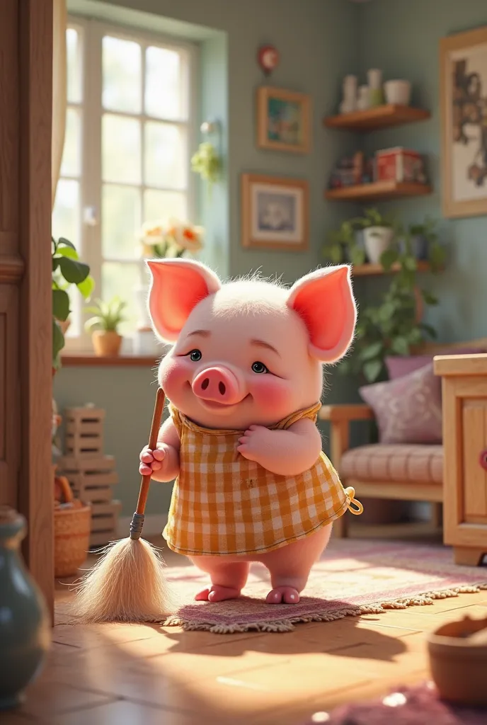 A piggy cleaning your house 