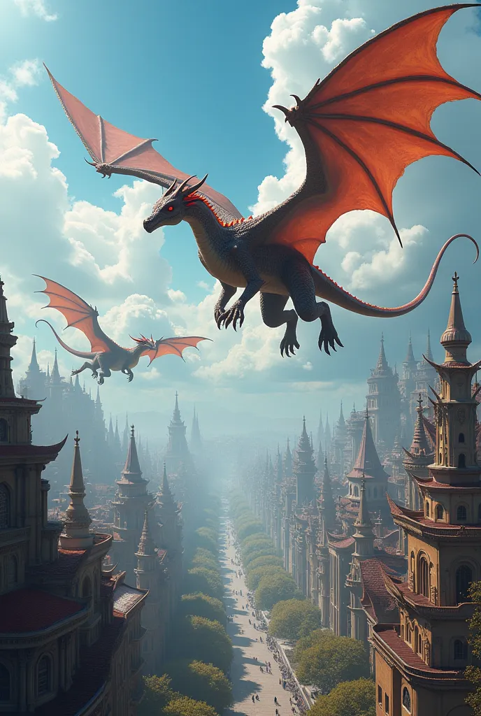 The city where dragons fly in full sky