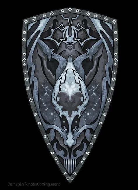 dark pale blue knight shield with dragon skull design