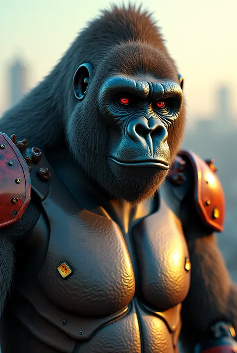 Cinematic lighting, UHD, masterpiece, [Accurate, Super Detail, highly detailed, high quality, Award-winning, best quality, Highest, 16k，Ultra HD，realistic style，Gorillas， mechanical armor ，Housing Black.red.Golden metal material，Chinese brass texture，Inter...