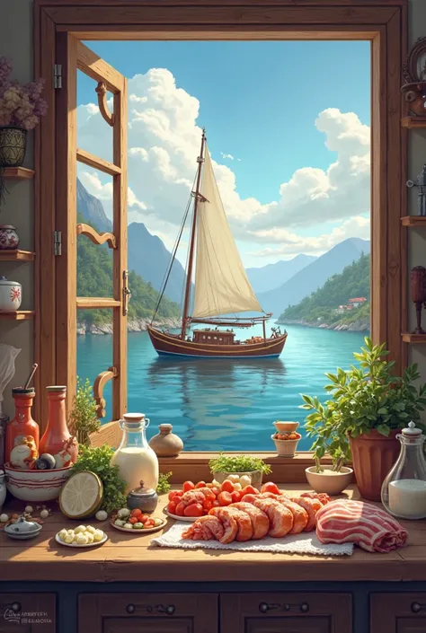   (room close to the beautiful vessel Taking the shot, where fresh fish, milk, and some meat appear. whether Shall I make a picture or animation for this script? { x} The smell of food seems to blow into the air, and the old language passes.)