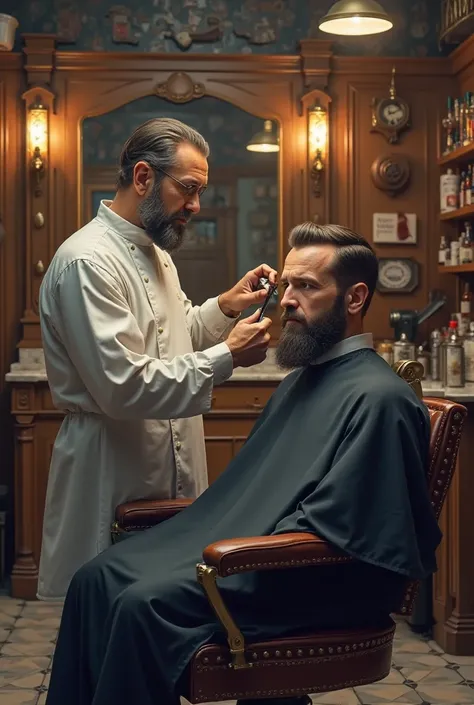 I need these images but for a barber to appear also grooming the man