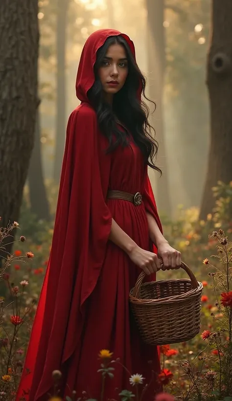 Of course! I will create an artistic and elegant description of Little Red Riding Hood,  maintaining a sophisticated and respectful tone , within ethical guidelines.  Here goes :

---

** Description :**  
Little Red Riding Hood is portrayed in a dense for...