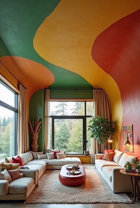 Living room design ceiling ceiling colors green yellow red green 