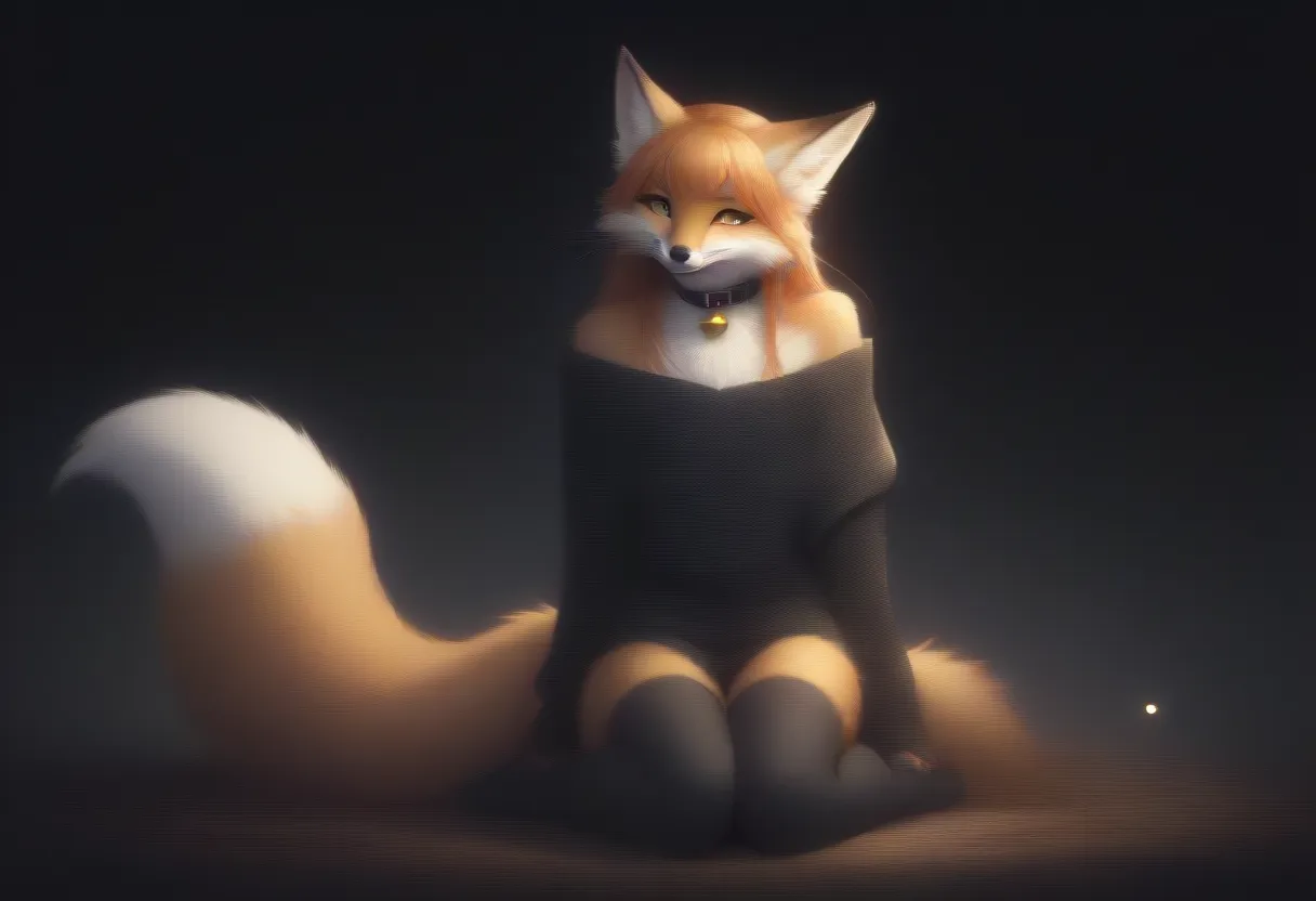 full body、Solo、unpralleled masterpiece、Detailed、 Beautiful、 score_9、 score_8_up、 score_7_up、moody atmosphere、mysterious、fox、anthro、furry、female、orange fur、(long hair、beautiful hair、orange hair、side swept hair、bangs)、yellow eyes、(fur tuft on chest、tuft of f...