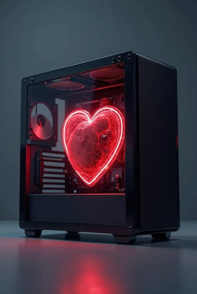 A computer case with a heart inside
