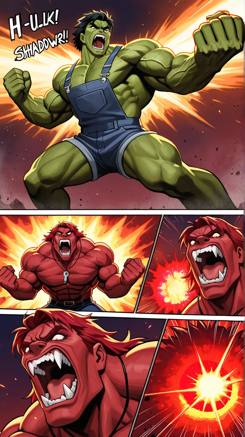 Creating the screaming Red Hulk is an explosion in the background 