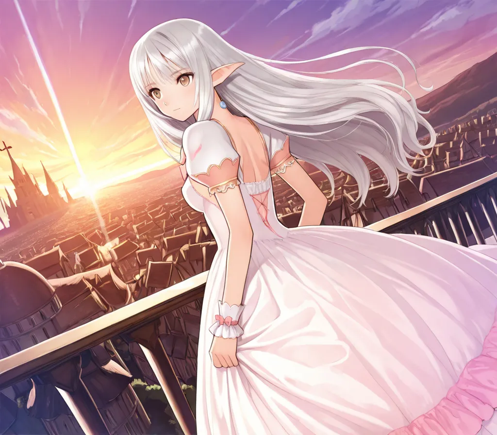 Elf,Princess Dress, Silver Hair,long hair,fantastic background