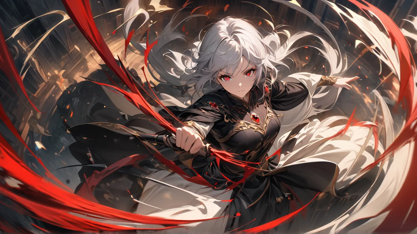 High Resolution、 deep、full body
 .、silver hair... red eyes、high angle、1 girl,  action painting made of black gemstones、standing、full body、 deep、 are not sensitive、high angle、full body