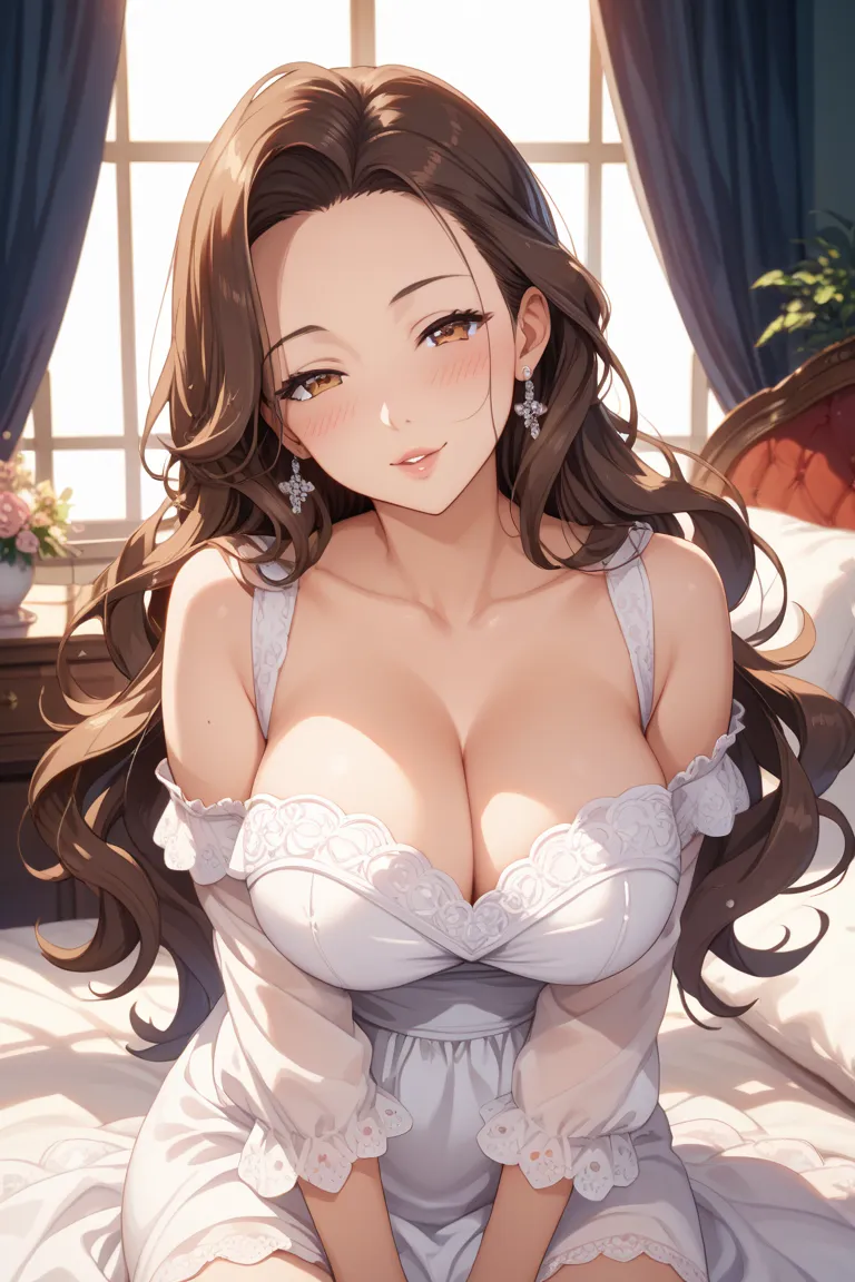 mature woman,brown hair, long hair,forehead,Alone,sexy,Big Breasts,Mature Woman,adult,sex appeal,Alluring,High Precision,Best Quality,anatomically accurate, beautiful face, perfect face,非常に詳細なbeautiful faceと目, charming face, detailed face, a long time,  de...