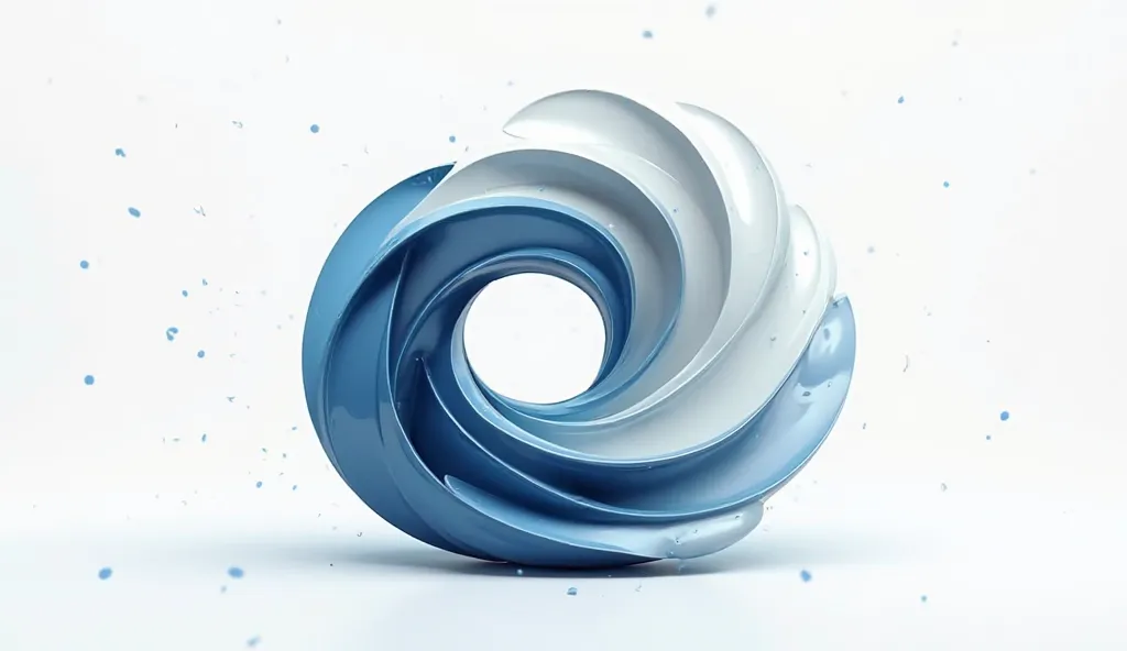 gradient of blue white and black on swirl round 3d shape , make on white background