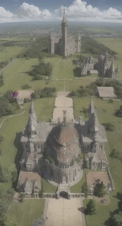 Lost era, Prehistoric Castle, livley city, sky view,