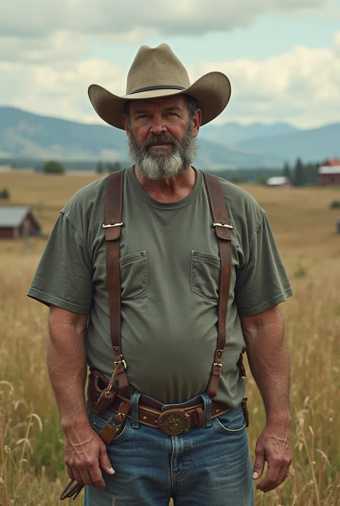  Northerner who talks about testicles and donkeys cows , denim pants with rancher t-shirt 
