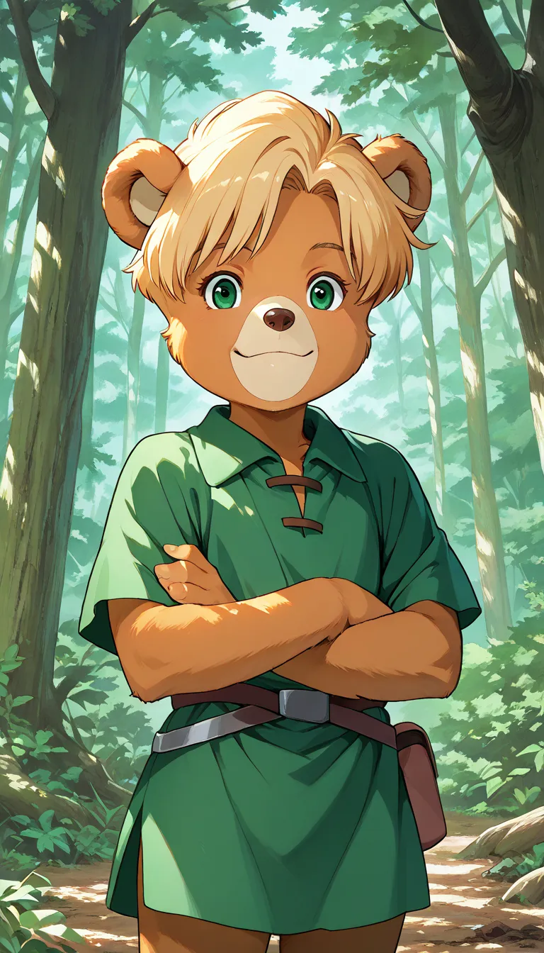 (score_9, score_8_up, score_7_up, score_6_up, source_anime, sunni gummi, young anthro, bear), (extremely detailed CG unit 8k wallpaper),(master part), (best quality), (ultra detail), (best illustration),(ghibli_style), cowboy shot, standing, facing viewer,...