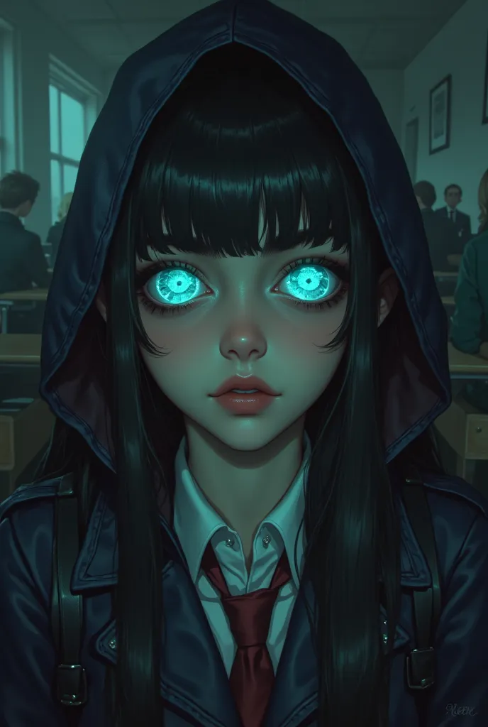  Masterpiece, (highest quality, create a high resolution,4k, 8k),(realistic, photorealistic: 1.5),((A Mysterious Transfer Student)),etailed face, Eyes are the earth, mysterious atmosphere, fear, awe, unusual atmosphere, looking at you from the front seat, ...