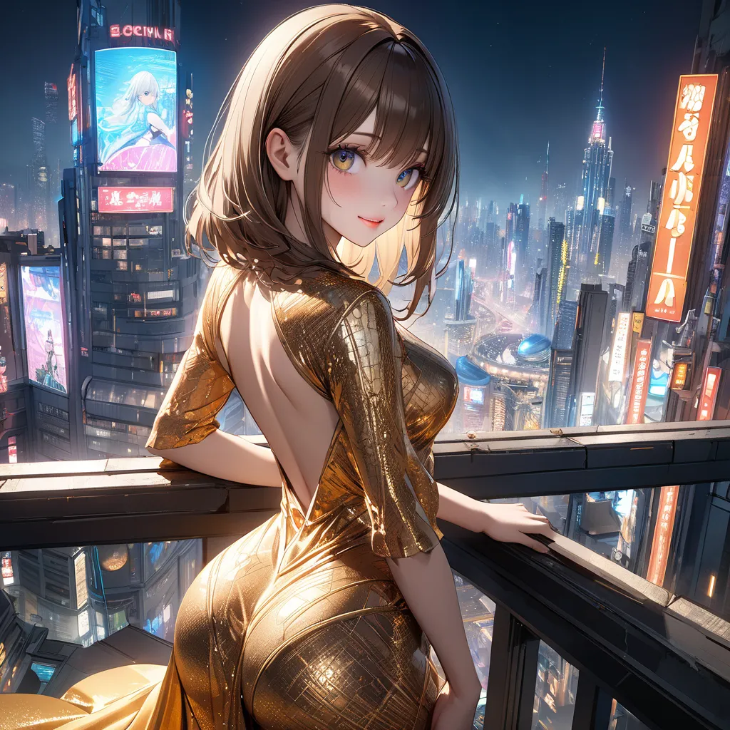  straight hair 、brown hair,((highly detailed golden sexy dress)), Looks like he's about , (beautiful girl: 1.3),1 girl,Best Quality,8k,Highly Detailed CG Unit Wallpaper,masterpiece:1.2,Best Quality, Ultra High Resolution ,RAW photo,realistic textured skin,...