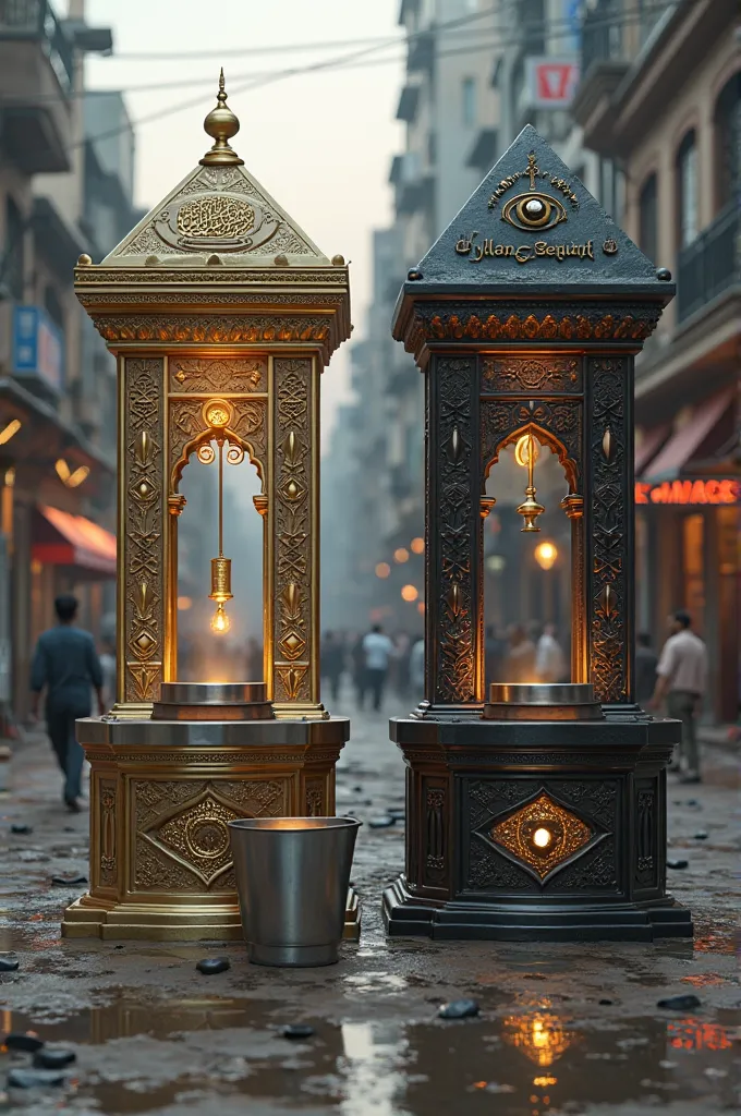 
Photorealism 1:2

A highly detailed, photorealistic symbolic scene set in modern-day Lahore, Pakistan (2025). In the centre of a bustling yet decayed street, two grand wells stand side by side:


---

1. The Right Well (The Well of Truth)

Architectural D...