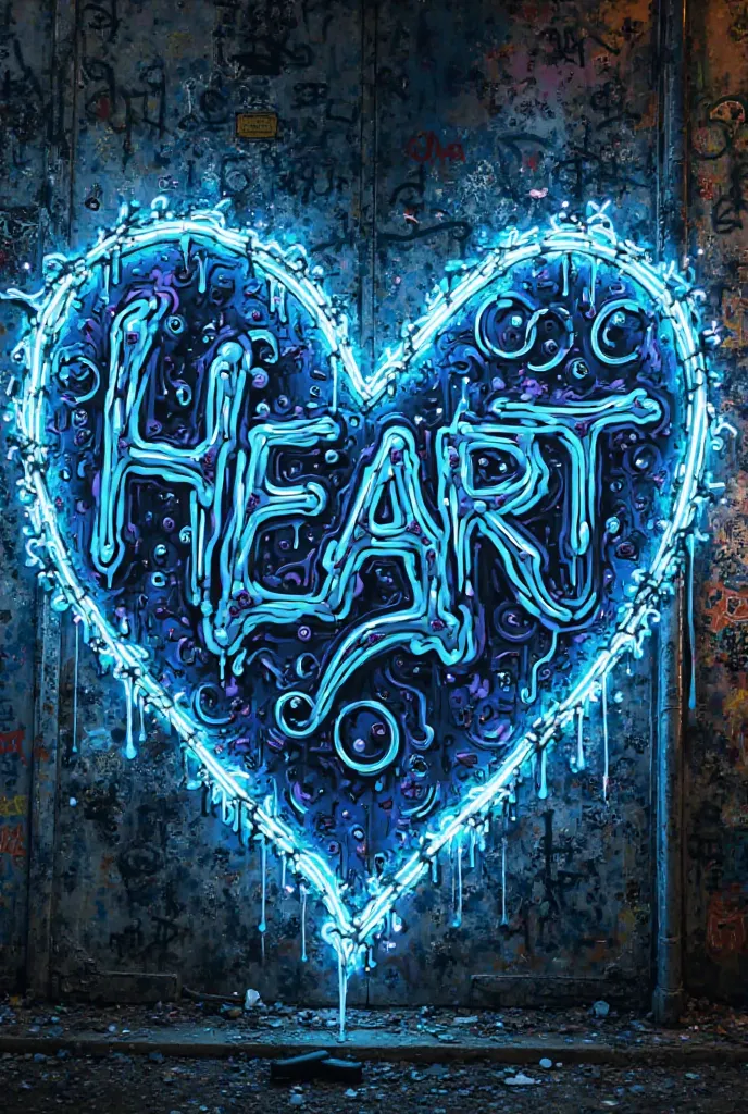 generate a wildstyle graffiti for me on a spectacular sign that says "heart" In black blue and white neon colors