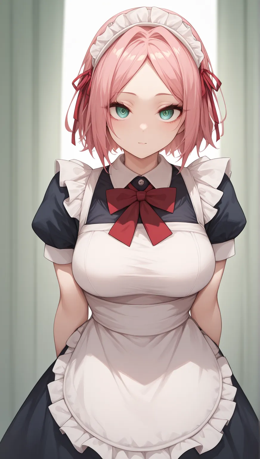 (((maid clothes)))), (((big)))),  intoxicated eyes ,  haruno Sakura medical room,