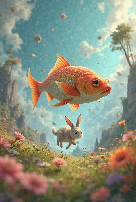 A fish runing with rabbit