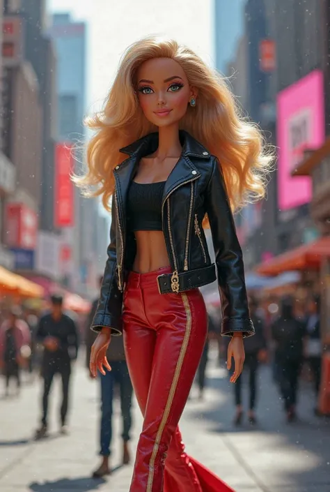 Barbie Staylist doll in New York with leather jacket, bell pants 