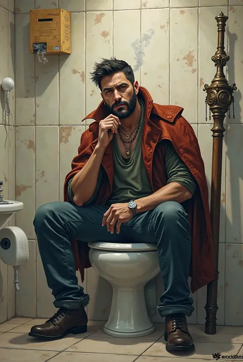 create an emote of jax from league of legends sitting on a toilet