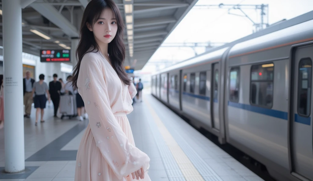 Japanese woman in a skirt at the station