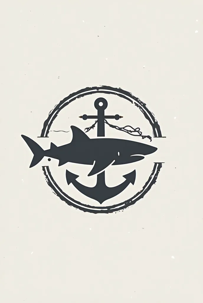 Simple, circular logo with a shark, Waves and anchor 