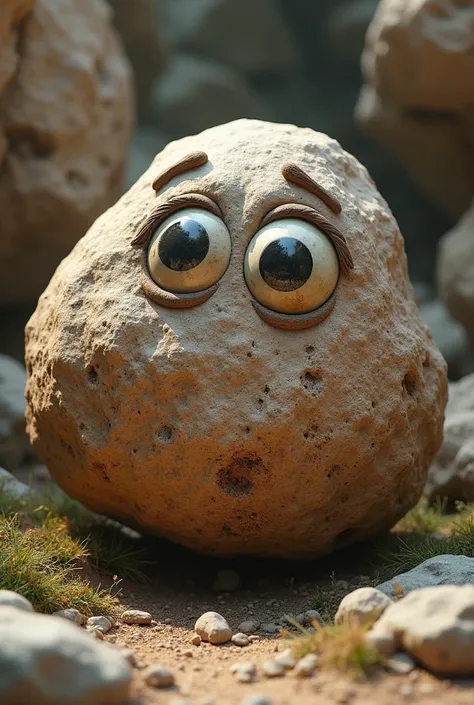 A brown rock with eyes 